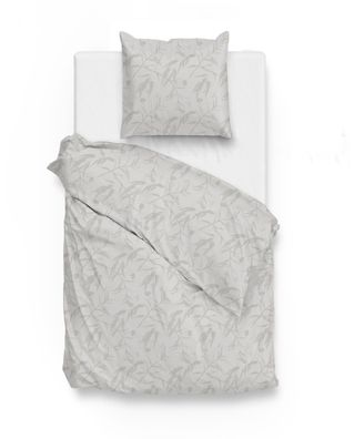 Zo! Home Mako-Satin Bettwäsche 155x220 Fiori di Satinado Ash Grey Blätter