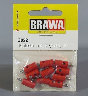 Brawa 3052 10 Stecker rund 2,5mm rot NEU OVP