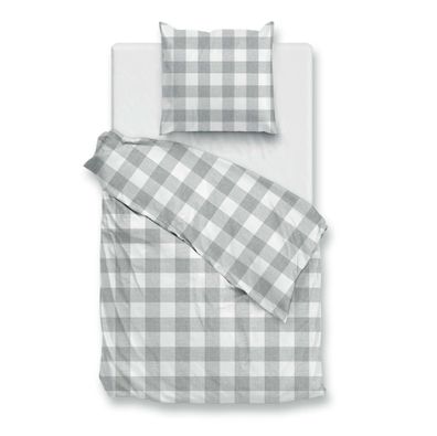 Zo! Home Cotton Bettwäsche 155x220 Quattro di Lino Dove Grey grau weiß kariert