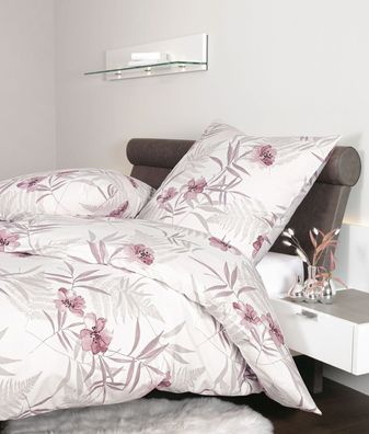 Janine Biber 1B-Bettwäsche 135x200 Davos 65115-01 Gräser Blumen taupe rosa