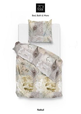 Zo! Home Mako-Satin Bettwäsche 155x220 cm Nakul natural Feder Pfauenfeder Gräser