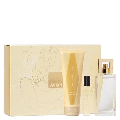 Avon Attraction Geschenkset aus EDP 50 ml, Taschenspray 10ml, Bodylotion 125ml