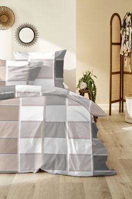 Primera Mako-Satin Bettwäsche 135x200 Karo grau silber braun 243227-87