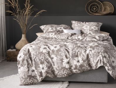 Irisette Sky Mako-Satin Bettwäsche 155x220 Paisley Blüten taupe natur 8459-80