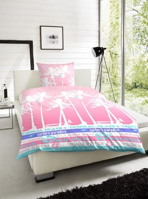 Primera Renforce Bettwäsche 155x220 cm Palmen Tropical Beach pink 123036-23