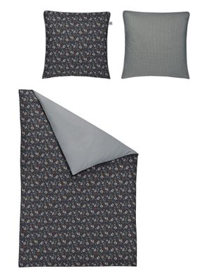 Irisette Elba Mako-Satin Bettwäsche 155x220 Blumen Wende grau blau 8351-11