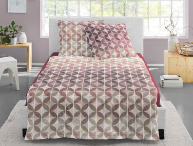 Irisette Eos Mako-Satin Bettwäsche 135x200 Kreise Rauten rot beere 8346-60