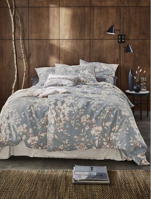 Irisette Feinbiber Bettwäsche Koala 155x220 Blumen Blätter hellblau beige 8484-20