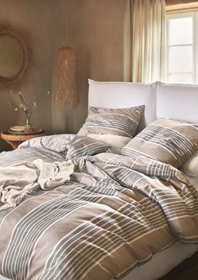 Irisette Sky Mako-Satin Bettwäsche 155x220 Streifen sand beige schwarz 8448-80