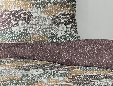 Irisette Sky Mako-Satin Bettwäsche 155x220 Wende Blätter grün aubergine 8426-90