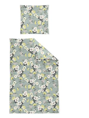 Irisette Sky Mako-Satin Bettwäsche 155x220 Blüten Blumen jade gelb weiß 8378-30