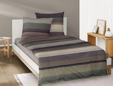 Irisette Sky Mako-Satin Bettwäsche 155x220 Streifen grün beige aubergine 8424-90