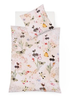 Fleuresse Mako-Satin Bettwäsche 155x220 Schmetterling Rosen Blüten rosa 114346-4