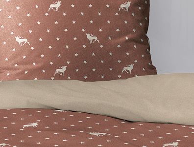 Irisette Biber Bettwäsche Panda 155x220 Hirsch Sterne Wende rost beige 8395-50