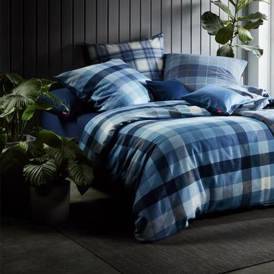 Fleuresse Lech Edelflanell Bettwäsche 200x200 Karo blau denim 603742-32