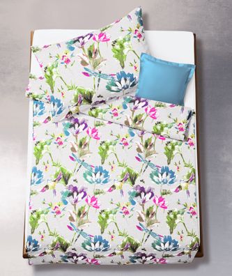 Fleuresse Mako-Satin Bettwäsche 135x200 Blüten Libelle blau grün lila 03351-02