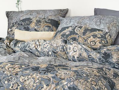 Irisette Sky Mako-Satin Bettwäsche 155x220 Paisley Streifen blau beige 8436-20