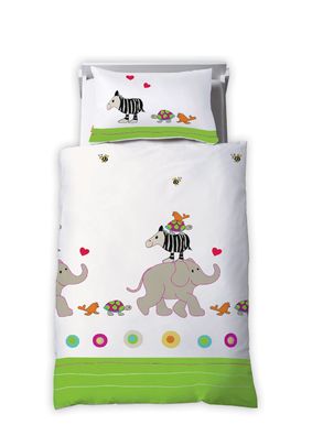 Fleuresse Kinder Baby Bettwäsche 100x135 cm Elefant Zerba Zoo grün weiß 143938-01