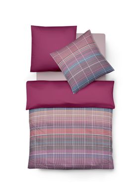 Fleuresse Mako-Satin Bettwäsche 200x220 Karo Pepita purple grau rot pink Wende