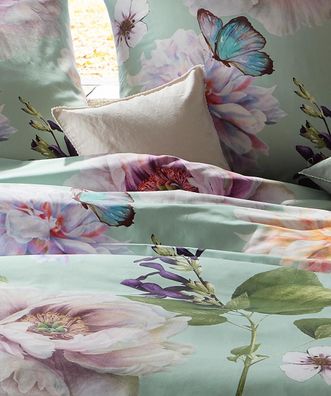 Fleuresse Mako-Satin Bettwäsche 135x200 Blüten Schmetterlinge mint 114275-05