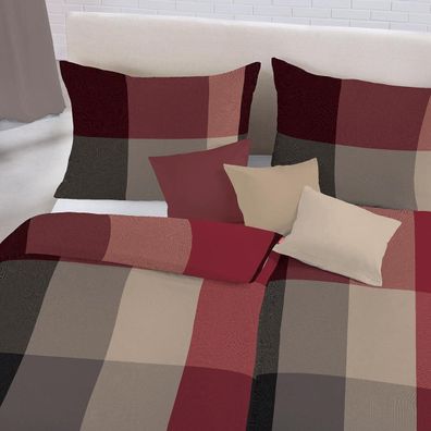 Fleuresse Lech Edelflanell Bettwäsche 240x220 Karo dunkelrot anthrazit 604386-04