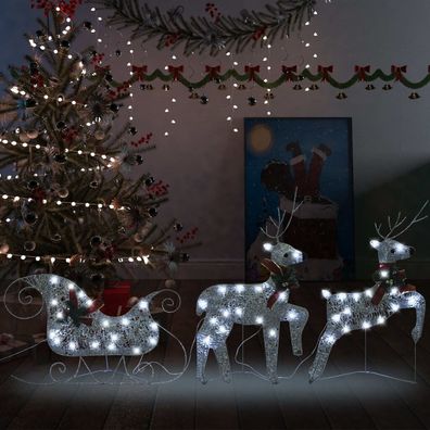 Weihnachtsdeko Rentier &amp; Schlitten 60 LEDs Outdoor Silbern