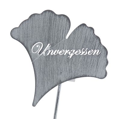 Posiwio Erinnerungsblatt Ginkgo "Unvergessen" Grau am Stab 30 cm - Metall