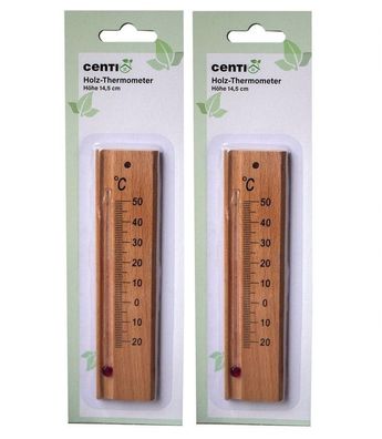 Houten Thermometer voor binnen of buiten set van 2 stuks