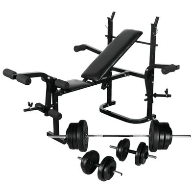 vidaXL Trainingsbank mit Ablage, Langhantel und Kurzhantel Set 60,5 kg