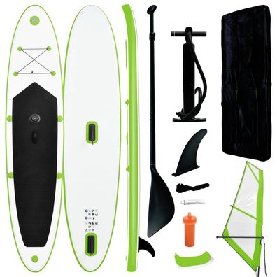 vidaXL Aufblasbares SUP-Board mit Segel Set Grün und Weiß