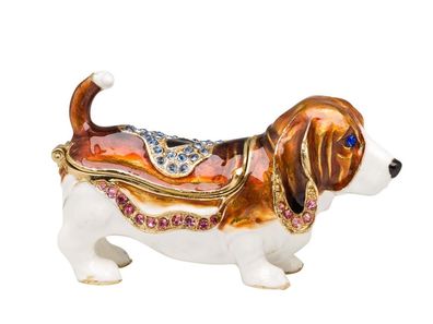 Basset Hound Hund Pillendose Schmuckdose Dose Pillenbox Box Dose Pille Figur