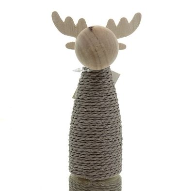 Scheulen Weihnachtsdeko Elch Natur mit brauner Kordel umwickelt 14,5 cm - Holz