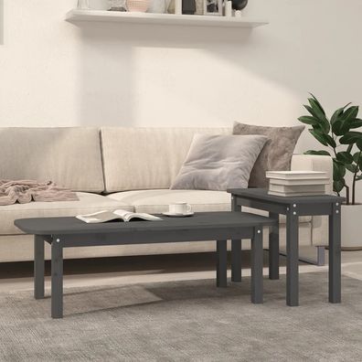 vidaXL 2-tlg. Couchtisch-Set Grau Massivholz Kiefer