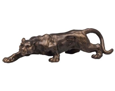 Figur Raubtier Panther Leopard Skulptur Eisen in Bronze Optik sculpture