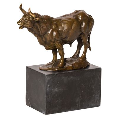 Bronzeskulptur Stier Bulle Bull Bronze Marmor Figur Skulptur Bronzefigur