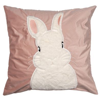 Clayre & Eef Kissenbezug 45x45 cm Rosa Weiß Polyester Quadrat Kaninchen