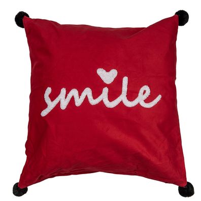 Clayre & Eef Kissenbezug 45x45 cm Rot Weiß Polyester Quadrat Smile (Gr. 45x45 cm)