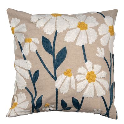 Clayre & Eef Kissenbezug 45x45 cm Beige Weiß Polyester Quadrat Blumen (Gr. 45x45 cm)