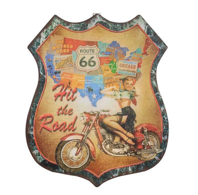 Blechschild Wandschild Route 66 Magnettafel USA Pin Up 49cm Antik Stil (c)