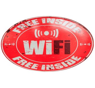 Blechschild Free Wifi Inside WLAN Internet Schild 56cm Magnettafel Antik-Stil