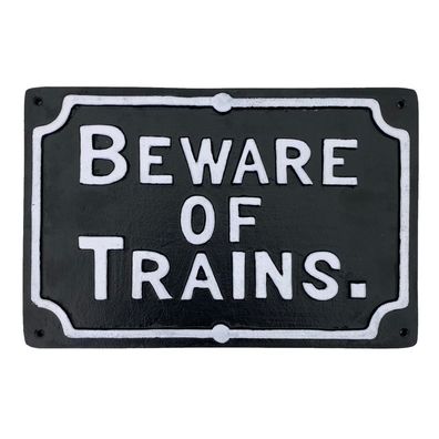 Schild Wandschild BEWARE OF TRAINS Eisenbahn Bahn Eisen 31cm Antik-Stil