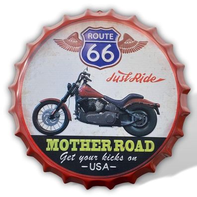 Blechschild Wandschild Route 66 Magnettafel USA Pinnwand Kronkorken 36cm