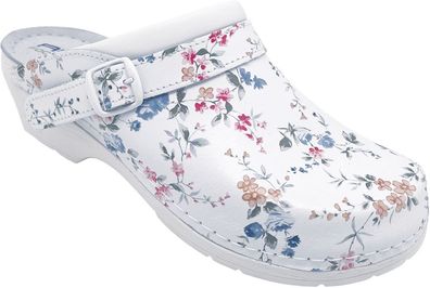 AWC Footwear Damen Clog 12111 Deko-Line Weiß/Floral-42