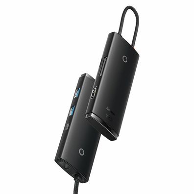 Baseus Lite Series Hub 6w1 USB-C auf 2x USB 3.0 + USB-C PD + HDMI + SD/TF (schwarz)