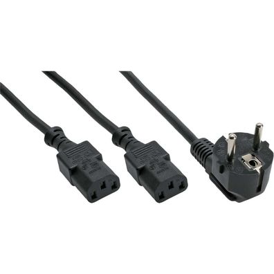 InLine® 16657E Netz-Y-Kabel, 1x Schutzkontaktstecker zu 2x Kaltgerätestecker, 3m