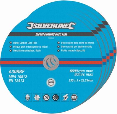 Silverline Schleif- und Trennscheiben Metalltrennscheiben, flach, 5er-Pckg. 230 x