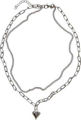 Urban Classics Universal Halskette Heart Icon Layering Necklace Silver