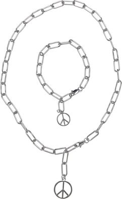 Urban Classics Y Chain Peace Pendant Necklace And Bracelet