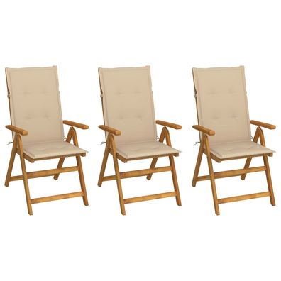 vidaXL Klappbare Gartenstühle 3 Stk. mit Auflagen Massivholz Akazie