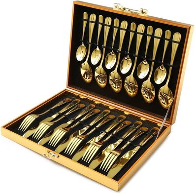 Besteck, Besteckset Golden fér 6 Personen, 24 Stéck Besteck Set, aus